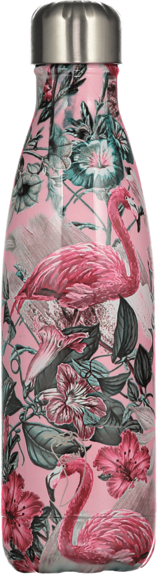 botella térmica flores rosas y flamenco