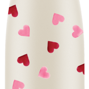 Botella de 500 ml. fondo blanco y corazones rosas y rojos