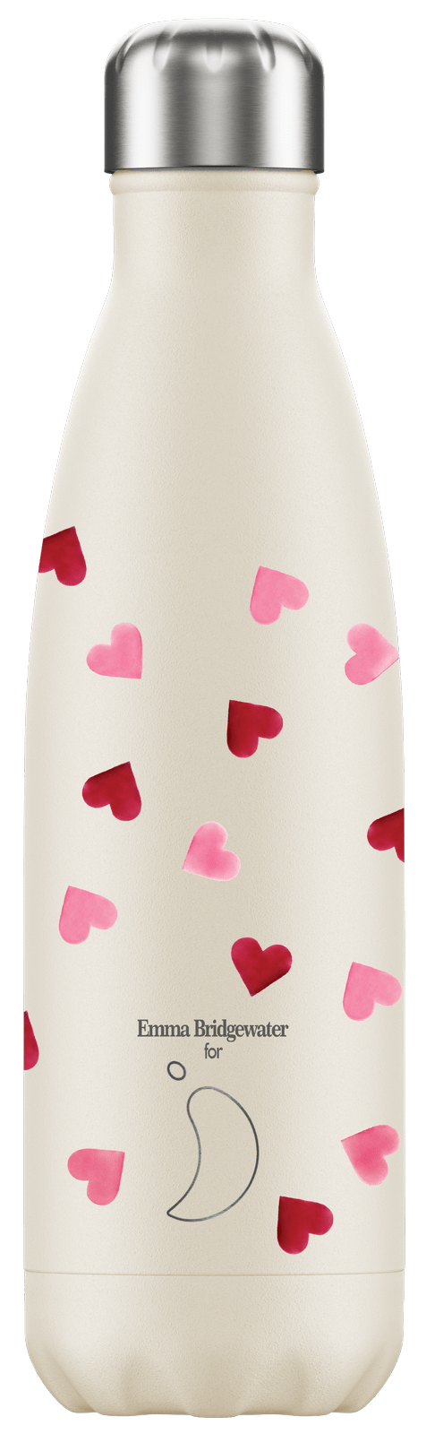 Botella de 500 ml. fondo blanco y corazones rosas y rojos