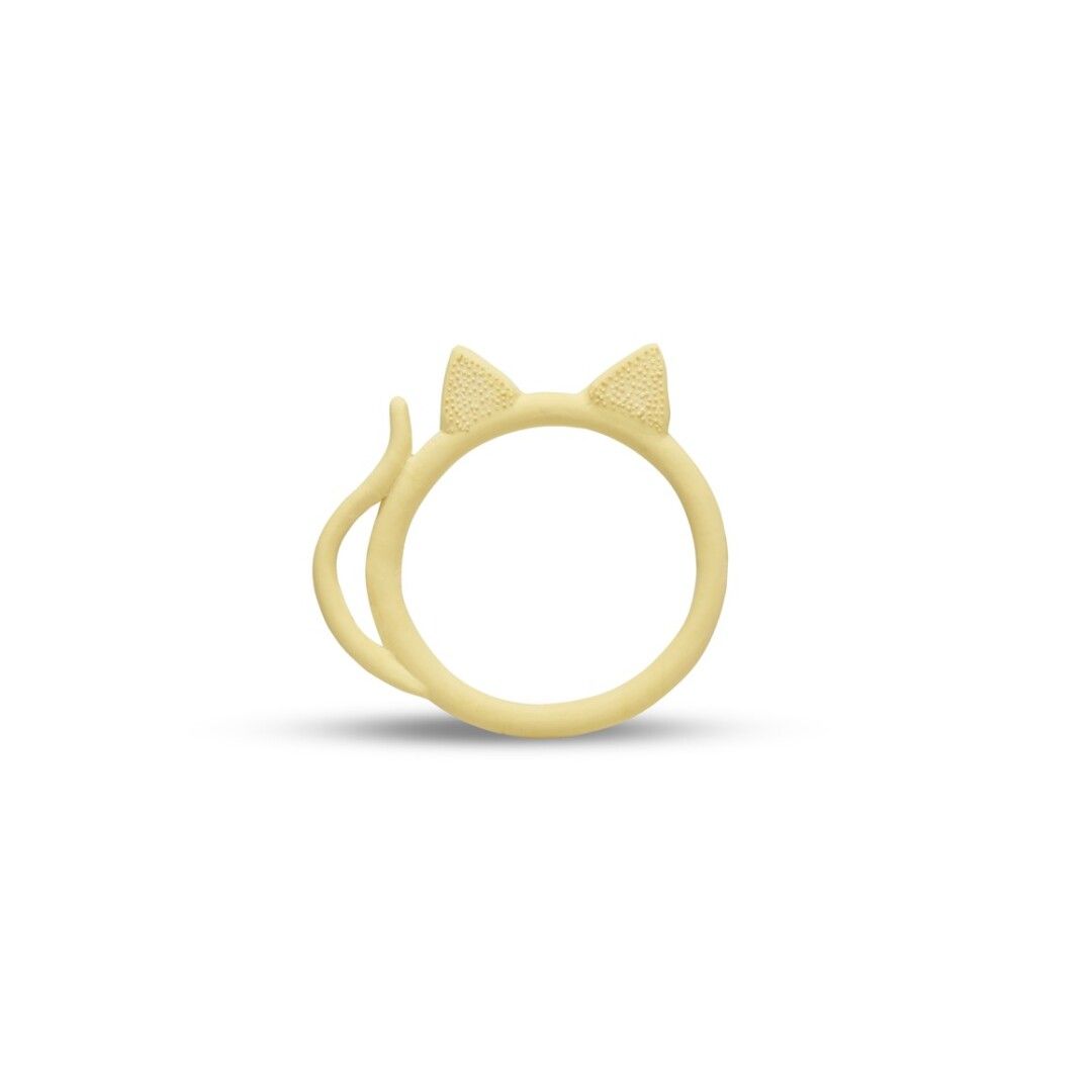 mordedor con forma redonda y orejas y rabo de gato color beige